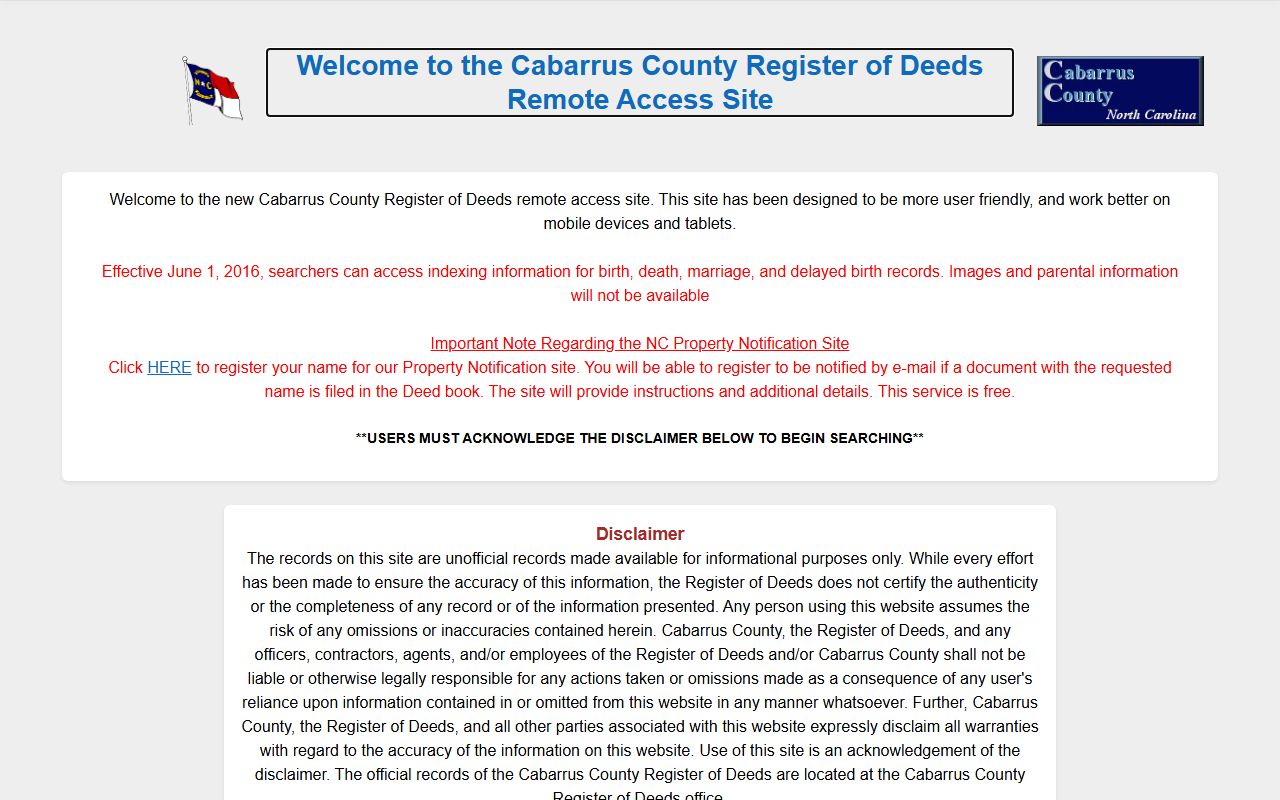 Cabarrus County Clerk records Register public search portal