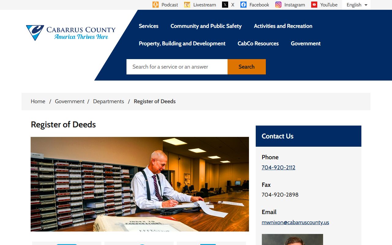 Cabarrus County Clerk records Register of Deeds overview