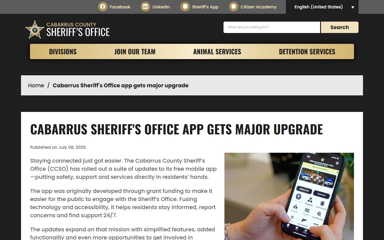 Cabarrus County arrest records Sheriff's app upgrade