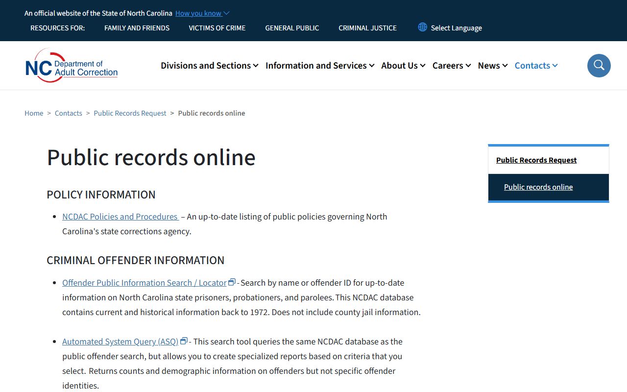 Cabarrus County arrest records DAC public records distinction