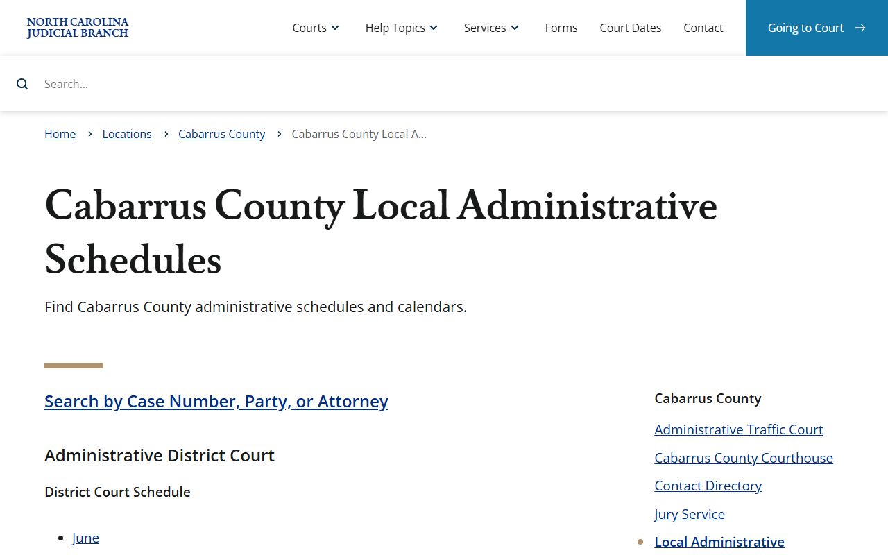 Cabarrus County court dockets local administrative schedules