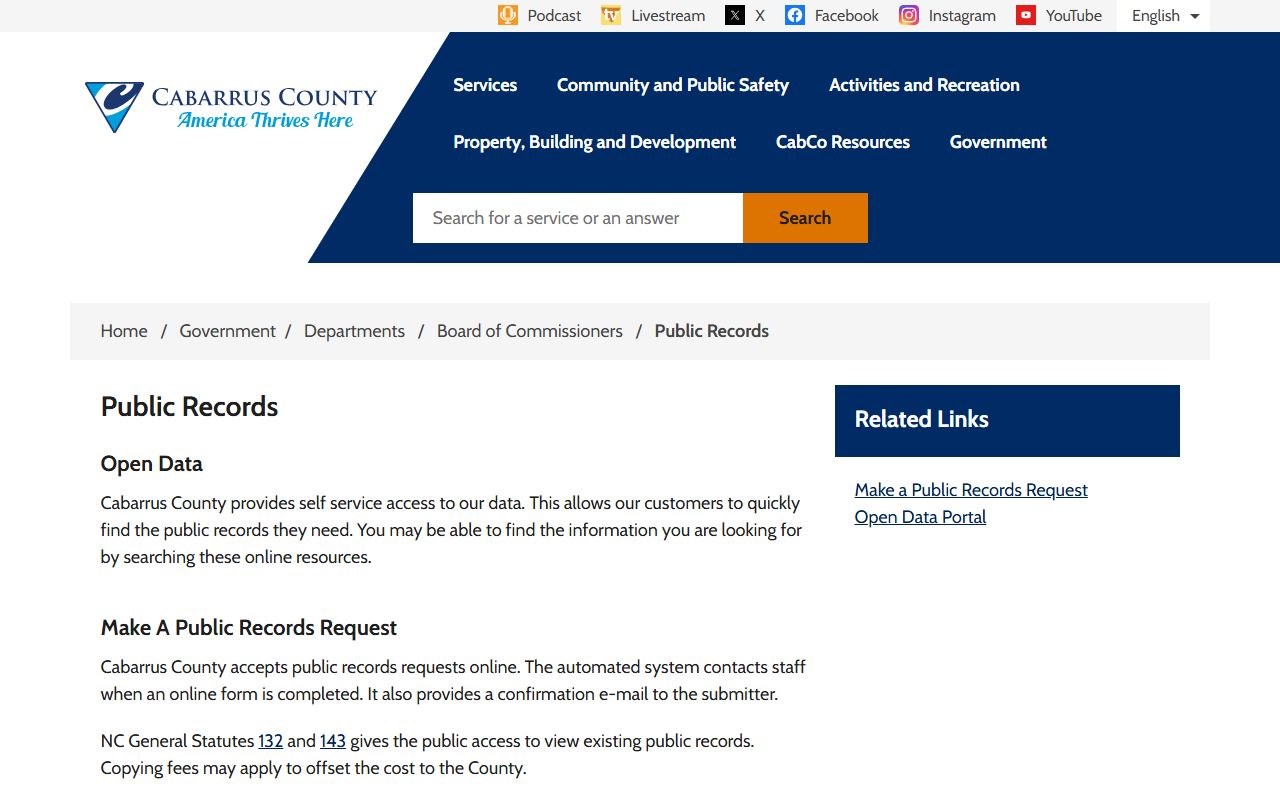 Cabarrus County court dockets county public records request