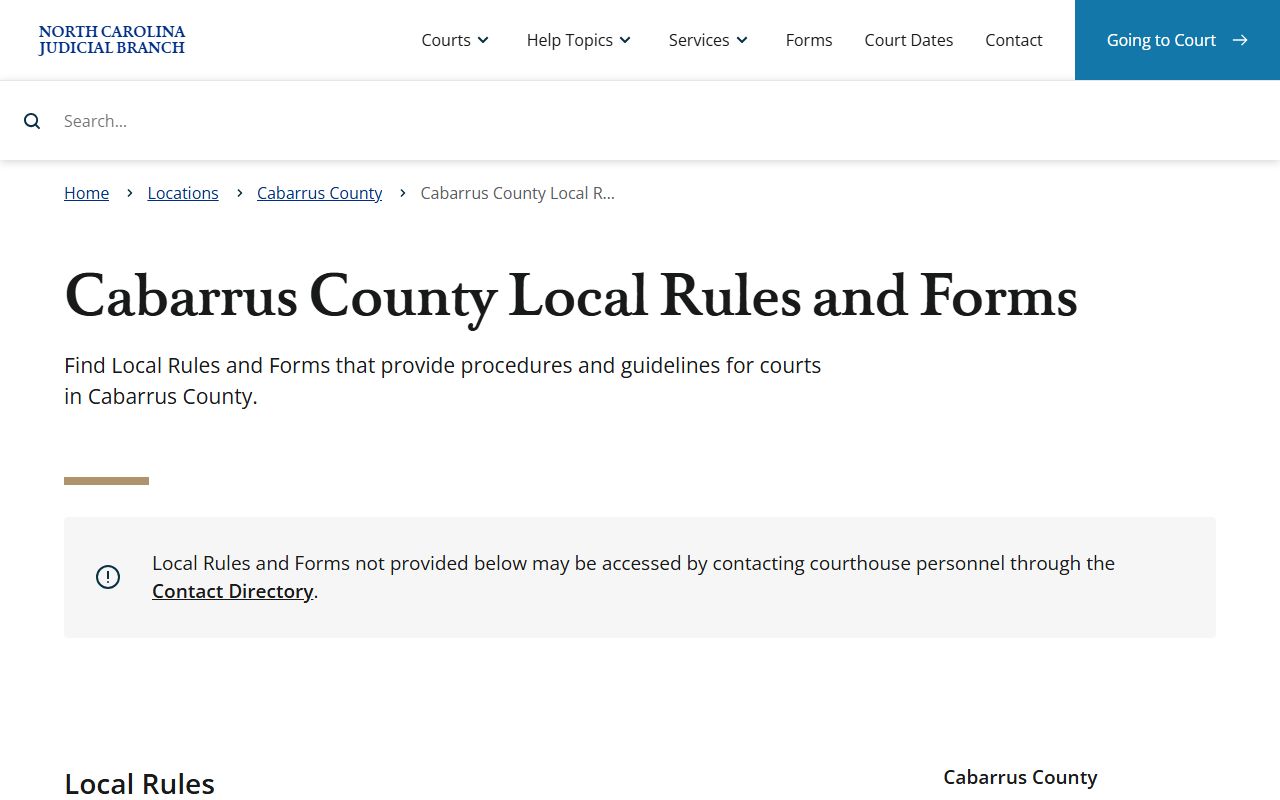 Cabarrus County court dockets local rules and forms