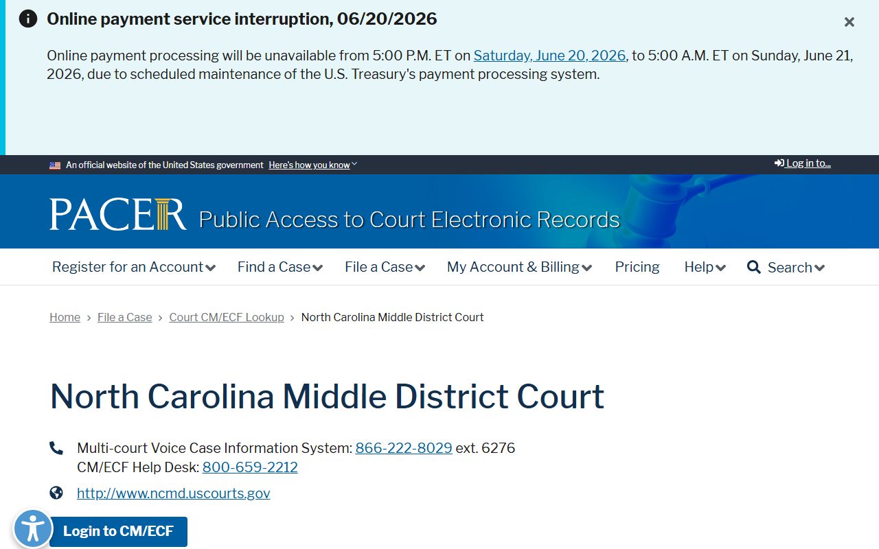 Cabarrus County court dockets federal PACER CM ECF lookup