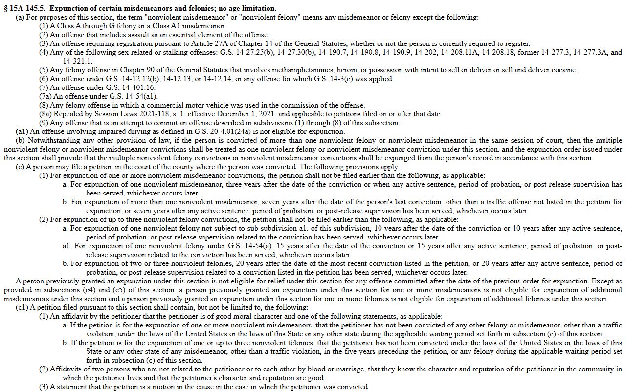 Cabarrus County criminal court records nonviolent offense expunction
