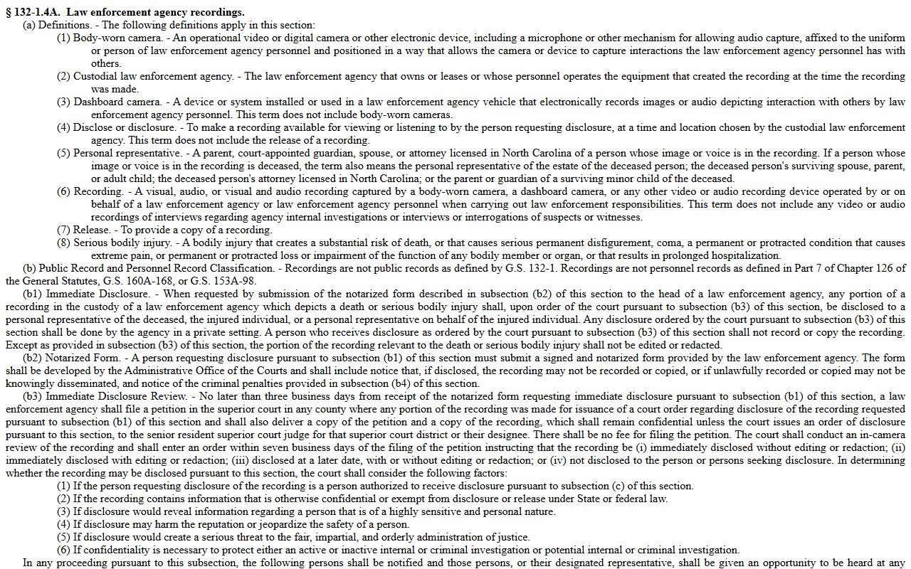 Cabarrus County criminal court records law enforcement recording statute