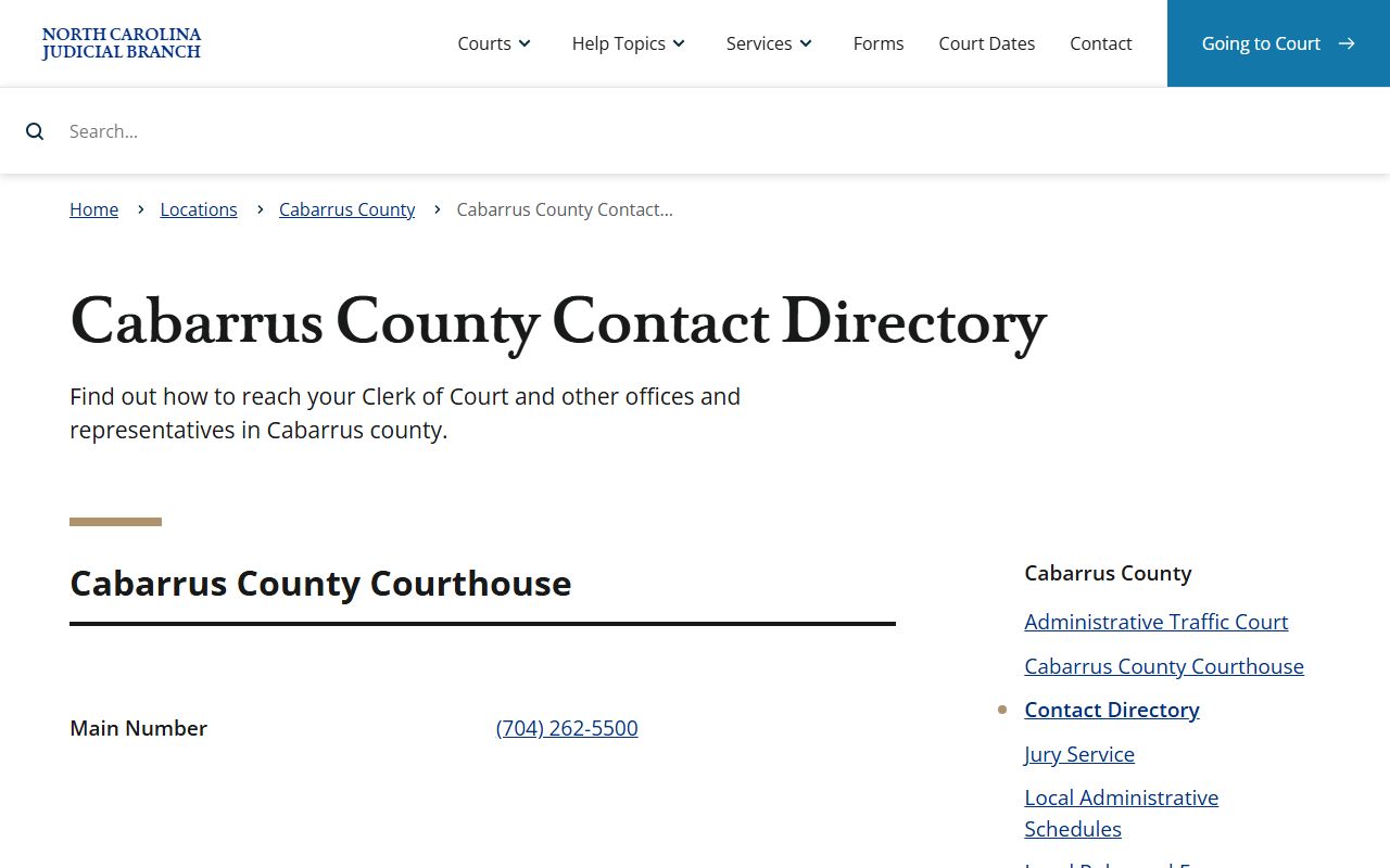Cabarrus County court records contact directory
