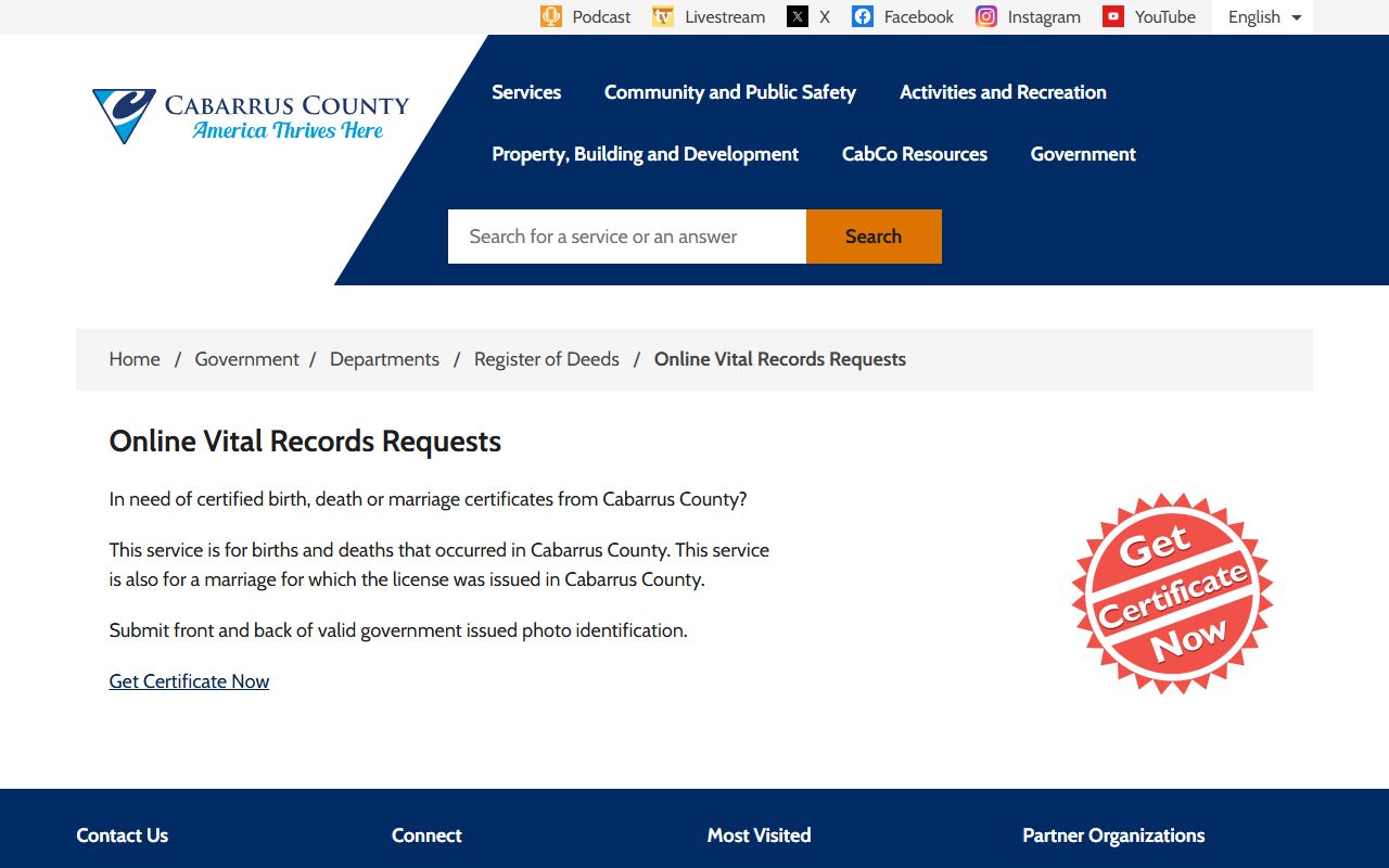 Cabarrus County marriage records online vital records requests