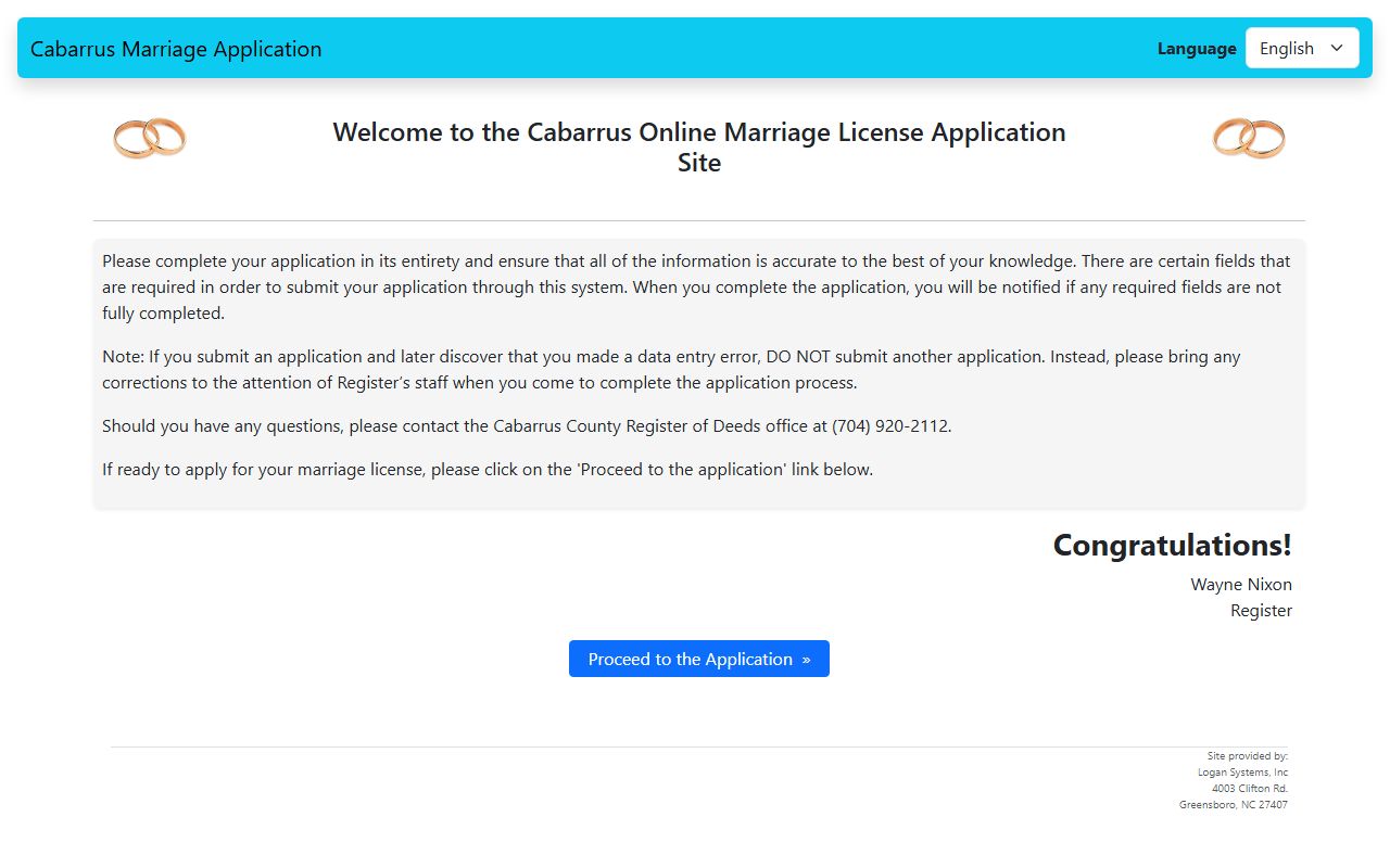 Cabarrus County marriage records online application