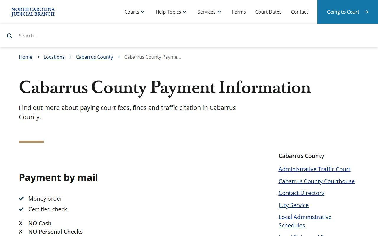 Cabarrus County traffic court records payment information